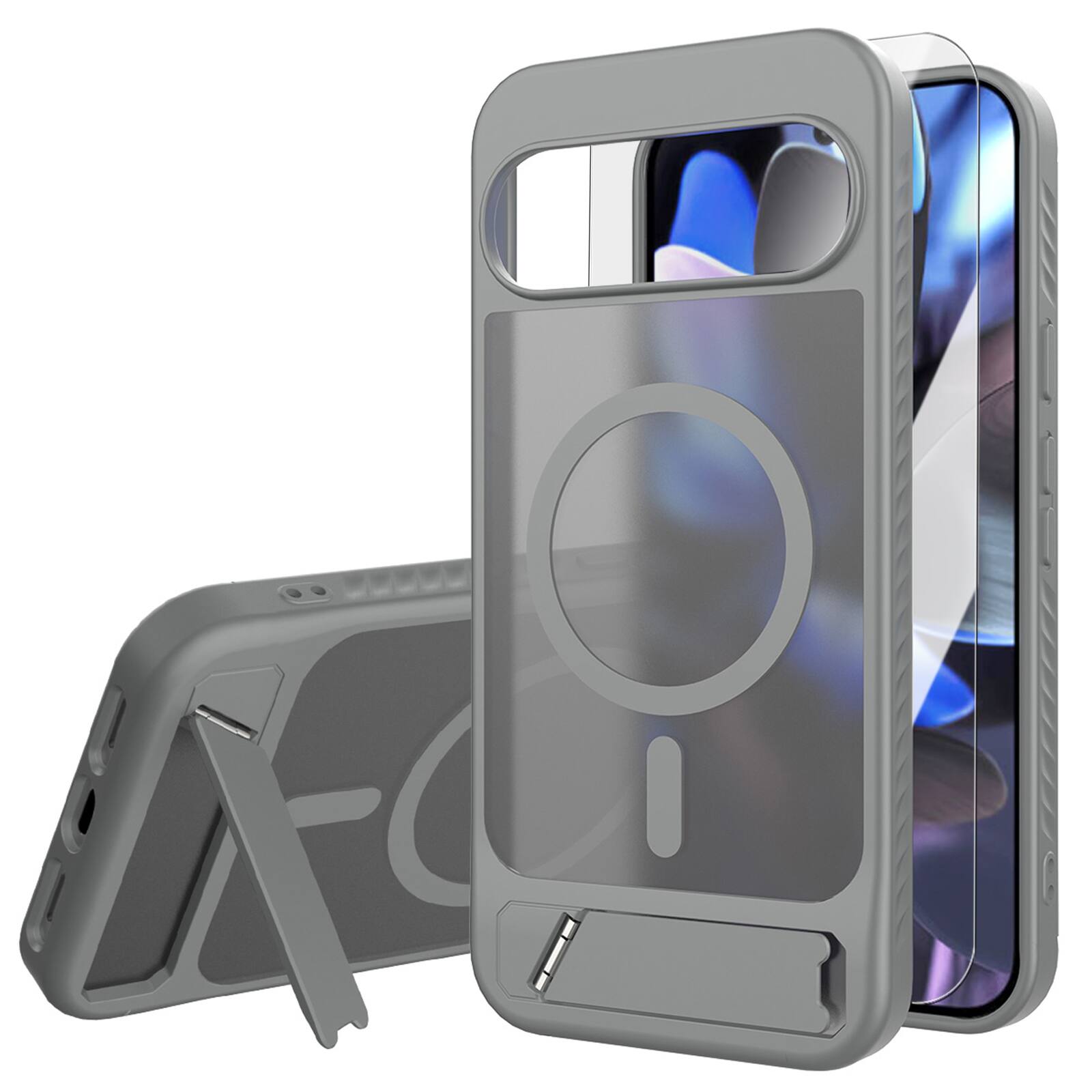 Dteck - for Google Pixel 10 Pro XL/Pixel 9 Pro XL Translucent Matte Case,Shockproof Stand Slim Mag Safe Cover with Glass Screen - Darkgray