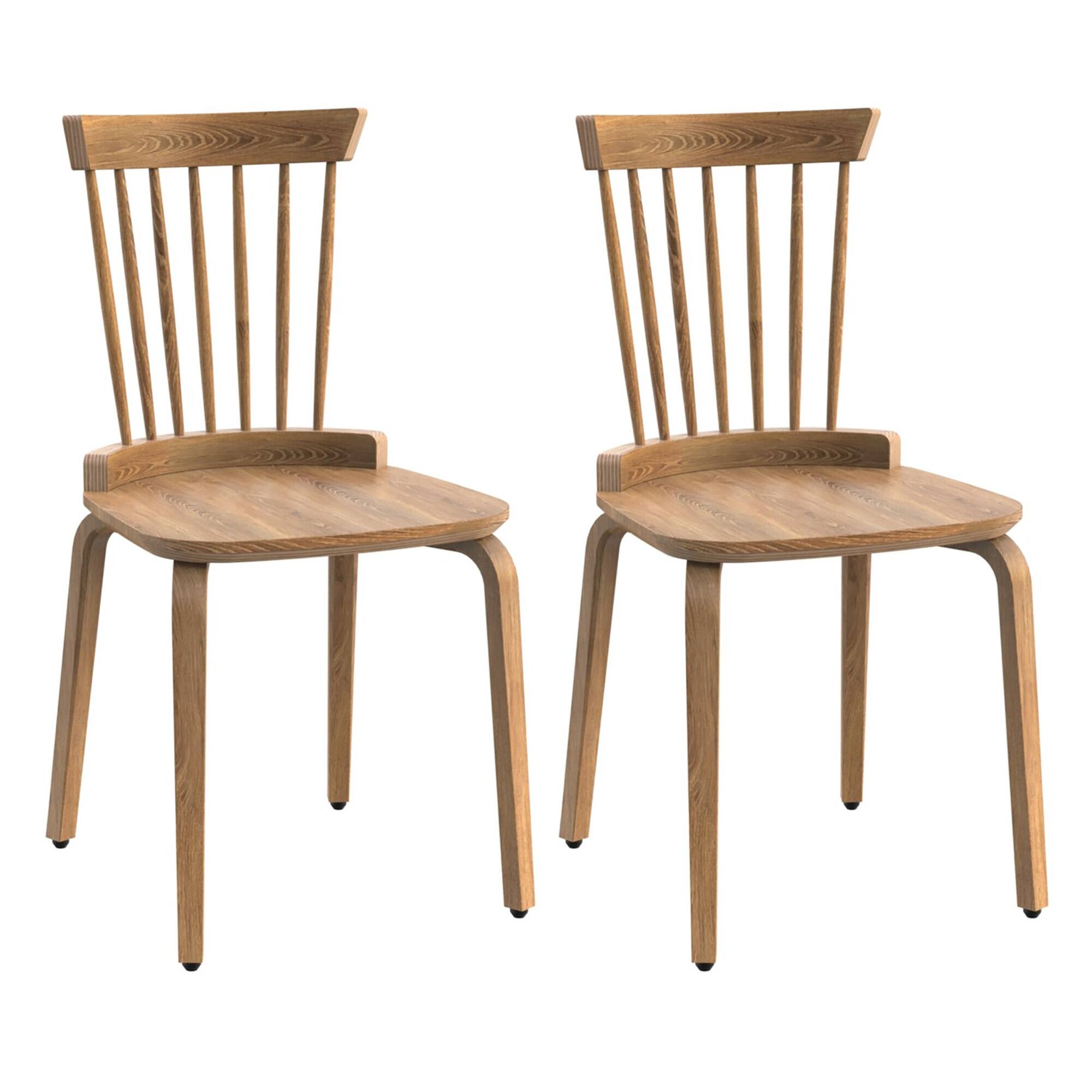 Front. TinyHomie - Set of 2 Farmhouse Wooden Spindle Back Kitchen Chairs Windsor Dining Chairs Walnut Solid Wood Slat Back Windsor Chair - Walnut.