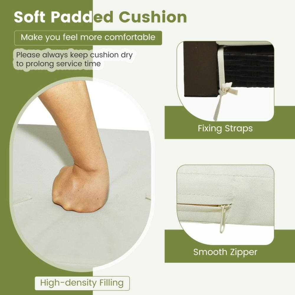 Soft Padded Cushion  
Make you feel more comfortable  

Please always keep cushion dry to prolong service time  

Fixing Straps  
Smooth Zipper  
High-density Filling
