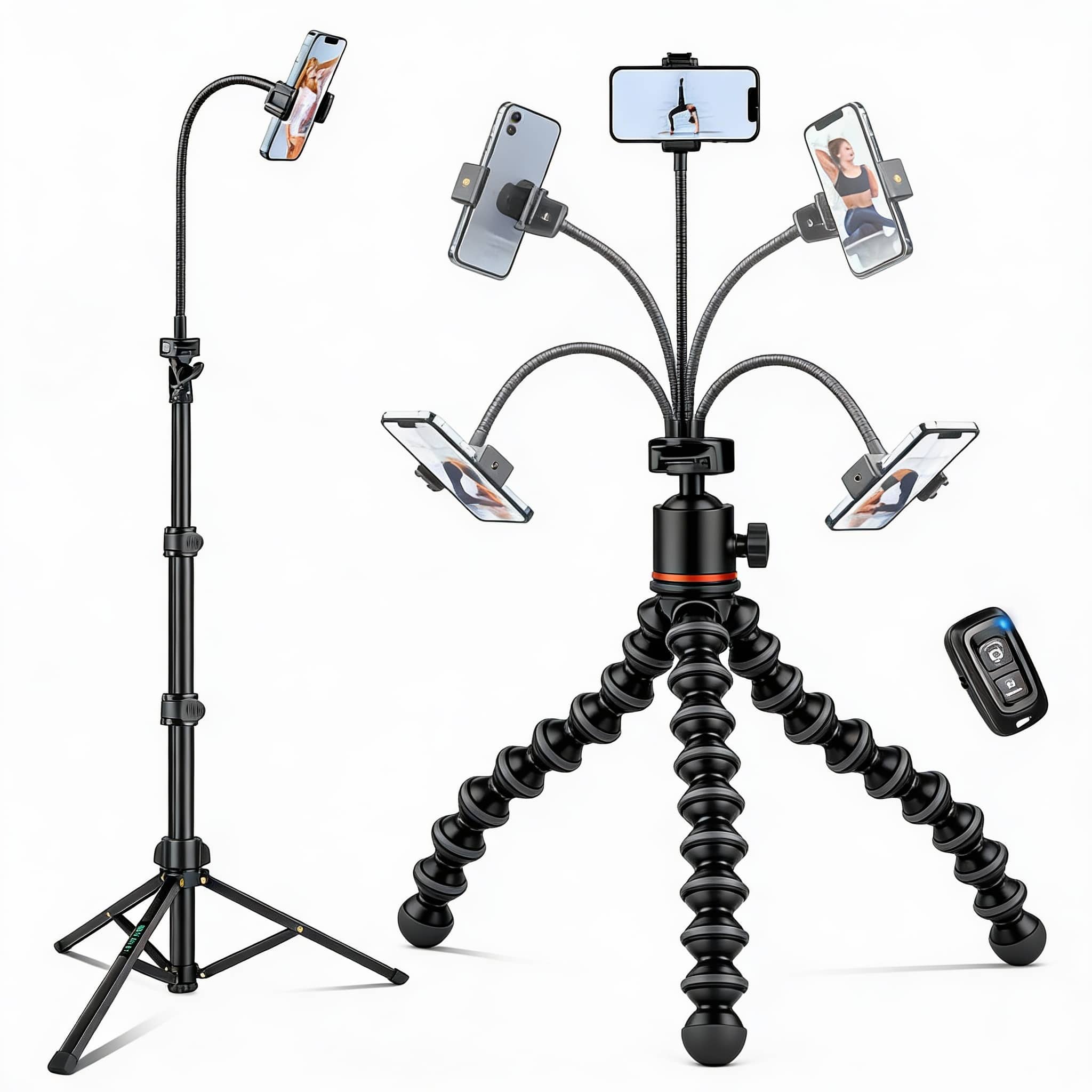 METALTON - Phone Tripod Selfie Stick Cellphone Aluminum Tripods Stand For Video Photo Vlog Travel With Gooseneck Remot - Black