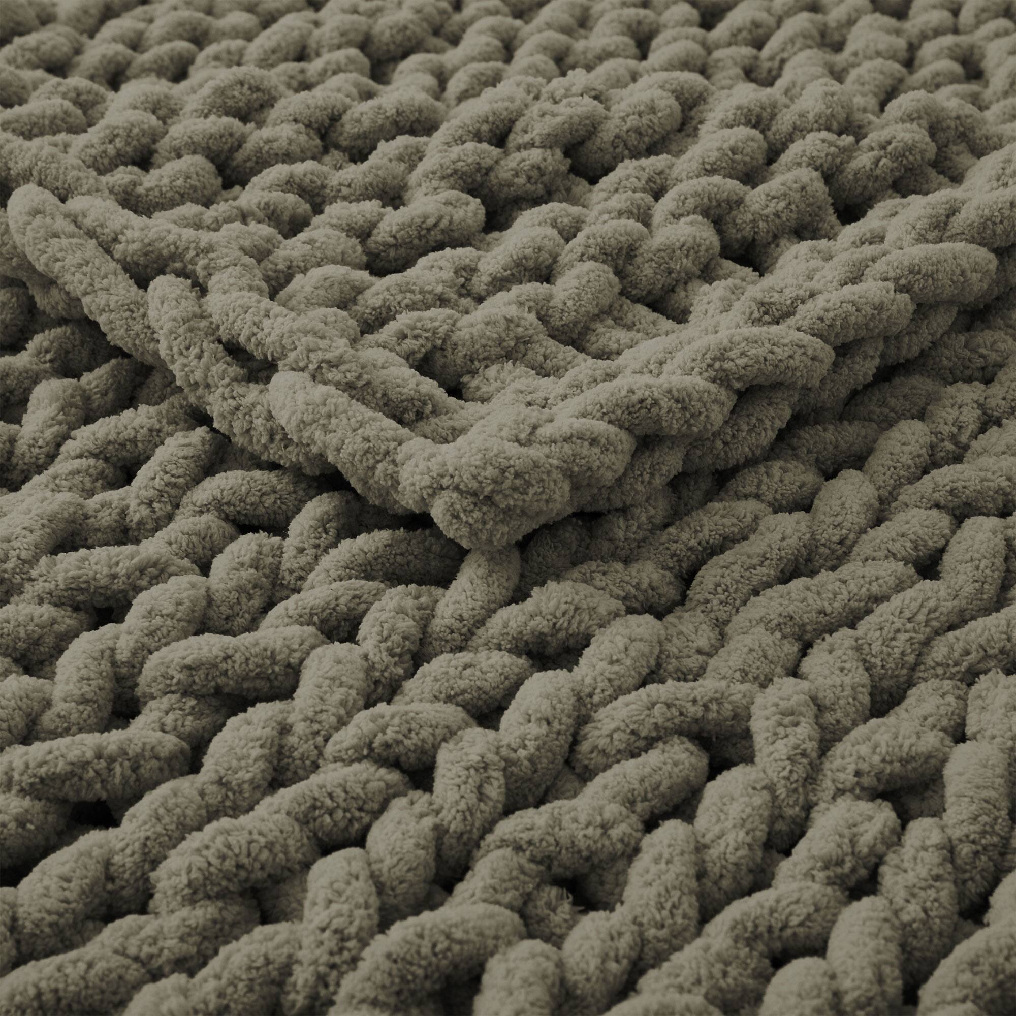 Angle. Peace Nest - Peace Nest Handmade Chunky Knit Chenille Yarn Throw Blanket 50"x60", Sage Green - Sage Green.