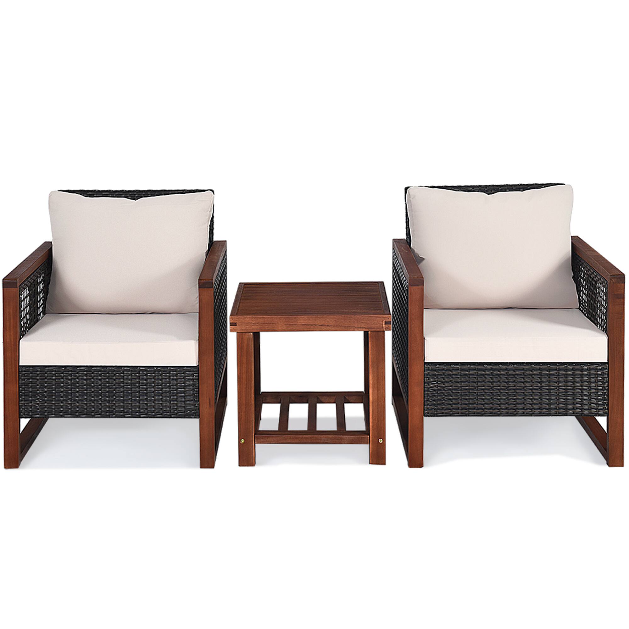 Alt View 1. Gymax - Gymax 3PCS Rattan Wicker Patio Conversation Set Outdoor Furniture Set w/ Cushion - as pic.