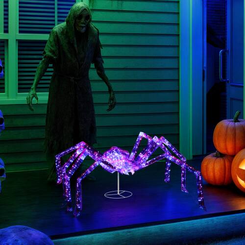 Alt View 6. Winado - 3FT Halloween Pre-lit Scary Prismatic Giant Spider with LED Light Up for Outdoor Halloween Decorations Garden Yard Porch - Purple.