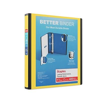 BETTER BINDER  
Our Most Durable Binder  

Staples  
Lasting Performance, Flexible Spine  

1½"  
400 Sheets  

400