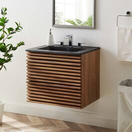 Modway - Render Wall-Mount Bathroom Vanity with Black Basin Included - Walnut Black