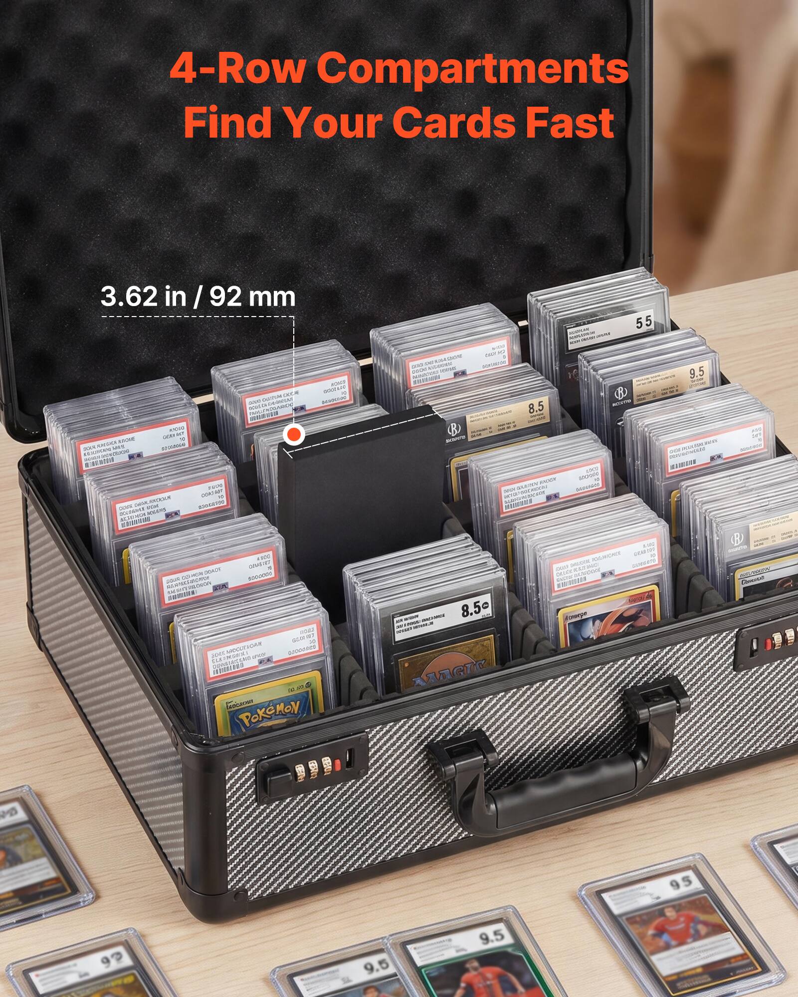 4-Row Compartments Find Your Cards Fast  
3.62 in / 92 mm
