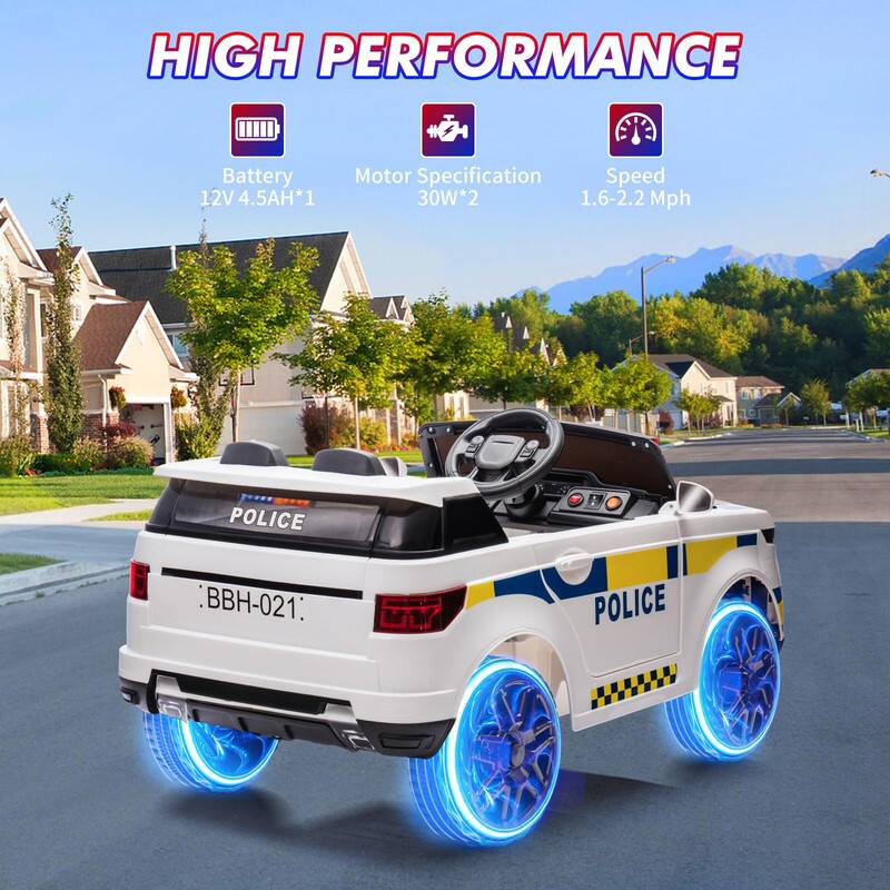 HIGH PERFORMANCE

Battery 12V 4.5AH*1

Motor Specification 30W*2

Speed 1.6-2.2 Mph

POLICE BBH-021