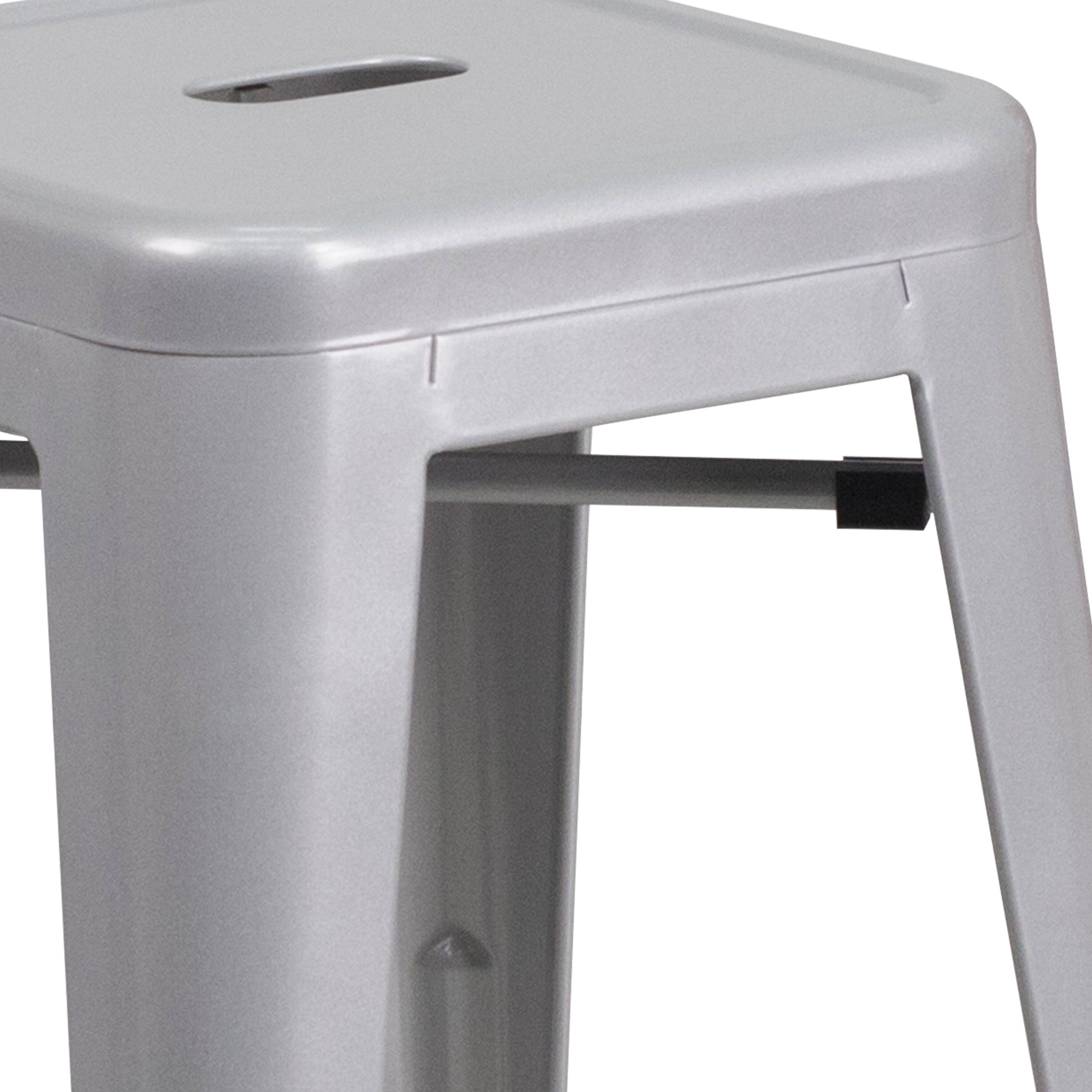 Alt View 9. Emma + Oliver - Commercial Grade 24"H Backless Metal Indoor-Outdoor Counter Stool w/ Square Seat - Silver.