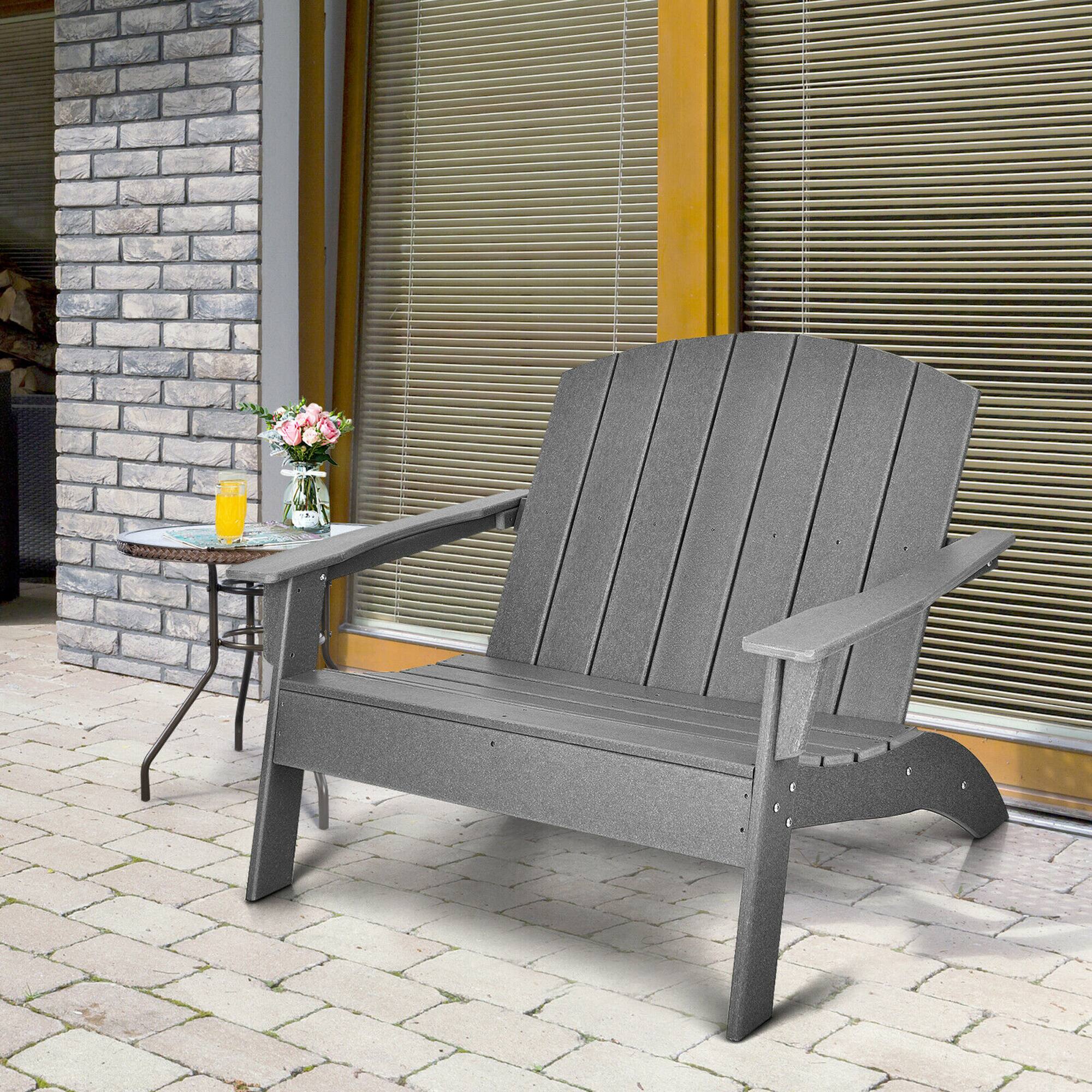 Alt View 3. Gymax - Gymax Set of 2 Adirondack Chair Patio HDPE Adirondack Loveseat Bench Weather Resistant - Grey.
