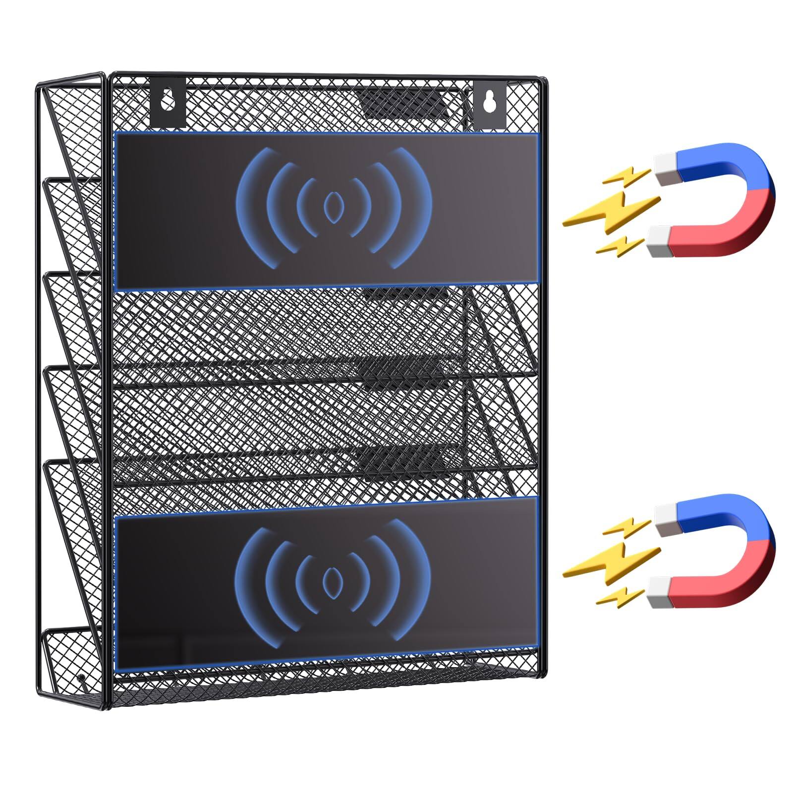 Front. Dapper Styles - Wall File Holder 6-tier Hanging Organizer Mount Paper Folder Mail For Officeschool - Black.