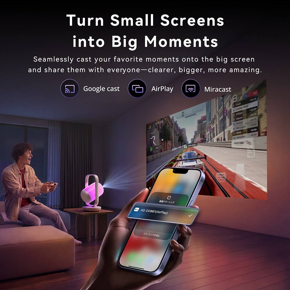 Turn Small Screens into Big Moments  
Seamlessly cast your favorite moments onto the big screen and share them with everyone—clearer, bigger, more amazing.  
Google cast  
AirPlay  
Miracast  

22 8 8 (11 +54.15 Noah Jochen Rindt 2 182 3 William Mason : Mason No Lauda S 48.58 7 Oliver 48.08 8 Sebastian  
AS-D2861(AirPlay)