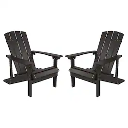 Emma + Oliver - 2 Pack Outdoor All-Weather Poly Resin Wood Adirondack Chairs - Slate Gray