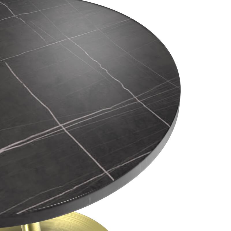 Alt View 3. LeisureMod - Verve 27 Inch Round Dining Table with Sintered Stone Top and Brushed Gold Base, Modern Small Bistro Accent Table - Black.