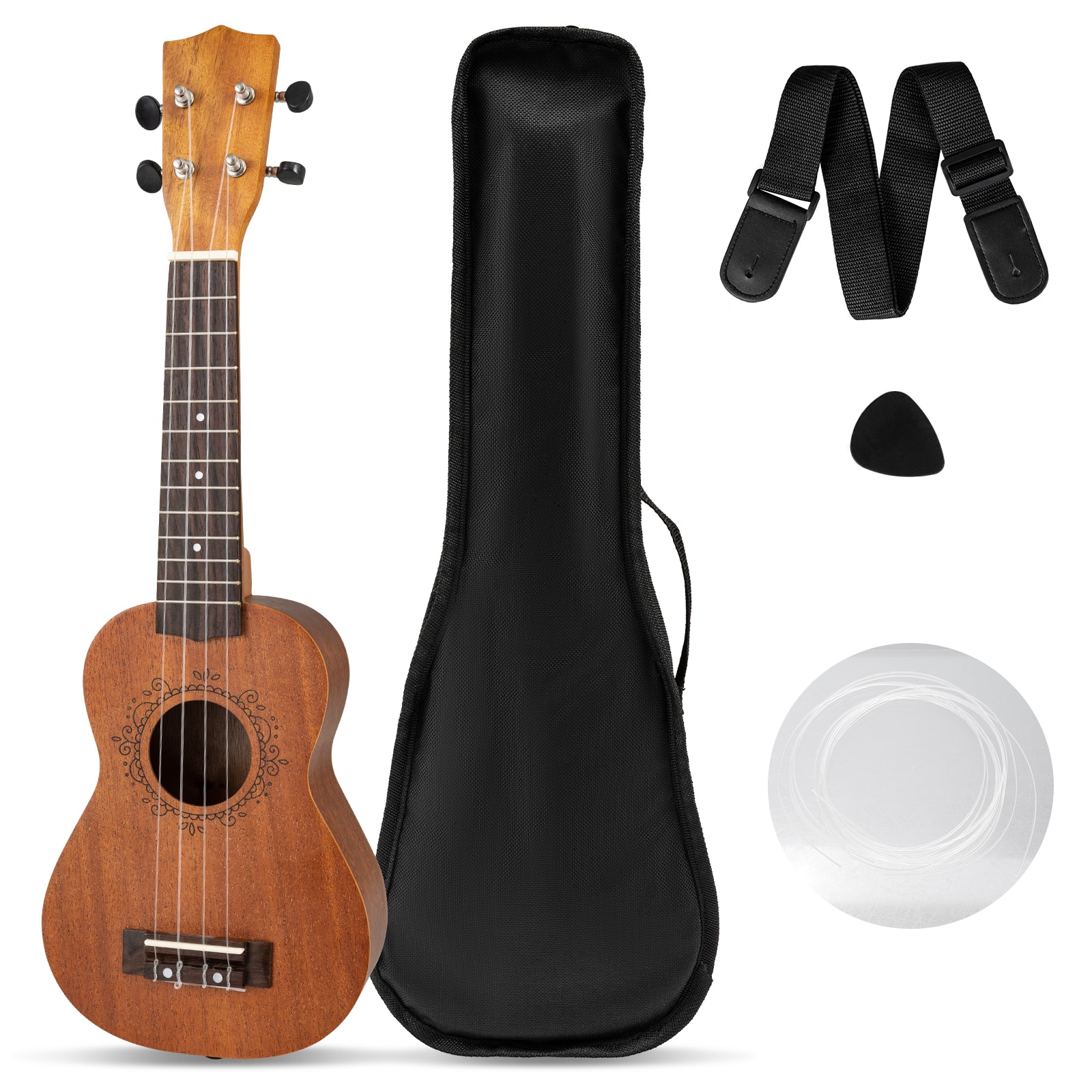 Costway - 21 Inch Ukulele Mahogany Ukulele with Gig Bag Adjustable Shoulder Strap Beginner Uke Kit for Students Kids - Natural