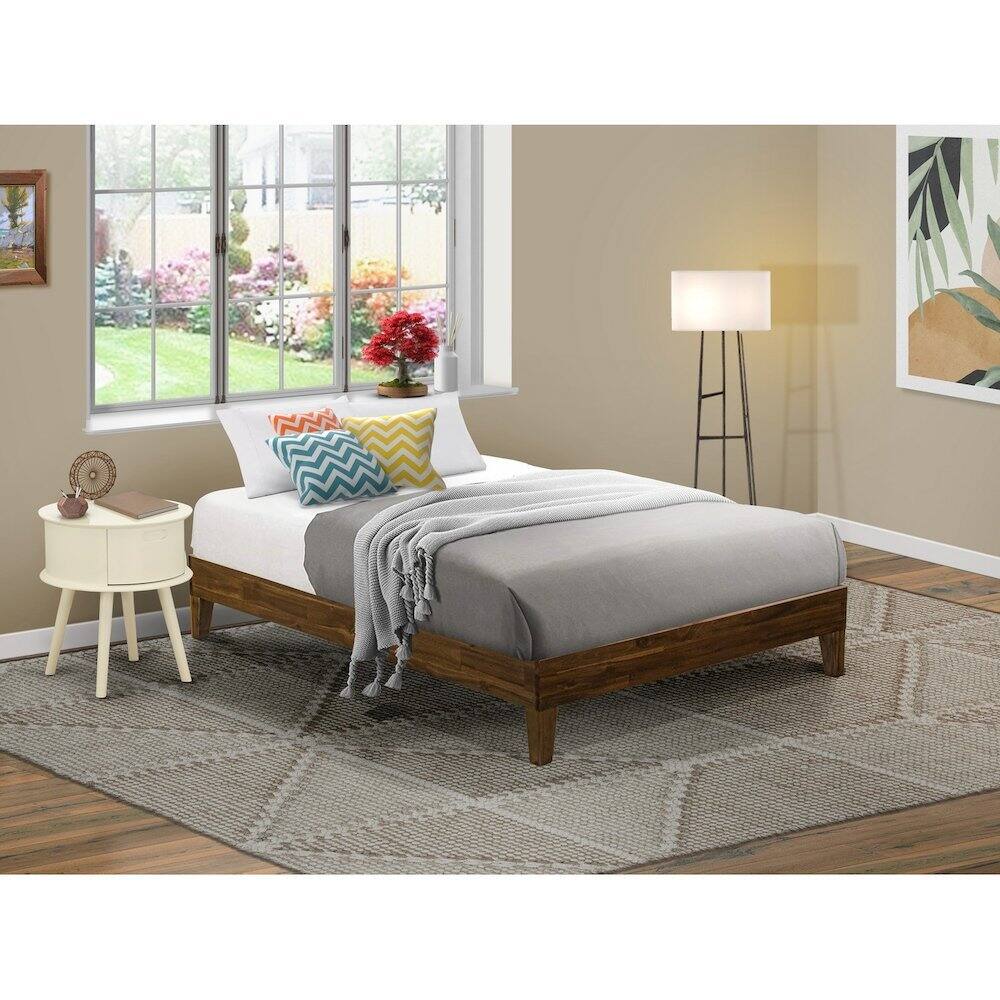 Angle. East West Furniture - NVP-22-F Full Size Bed Frame with 4 Hardwood Legs and 2 Extra Center Legs - Walnut Finish - Rustic Oak.