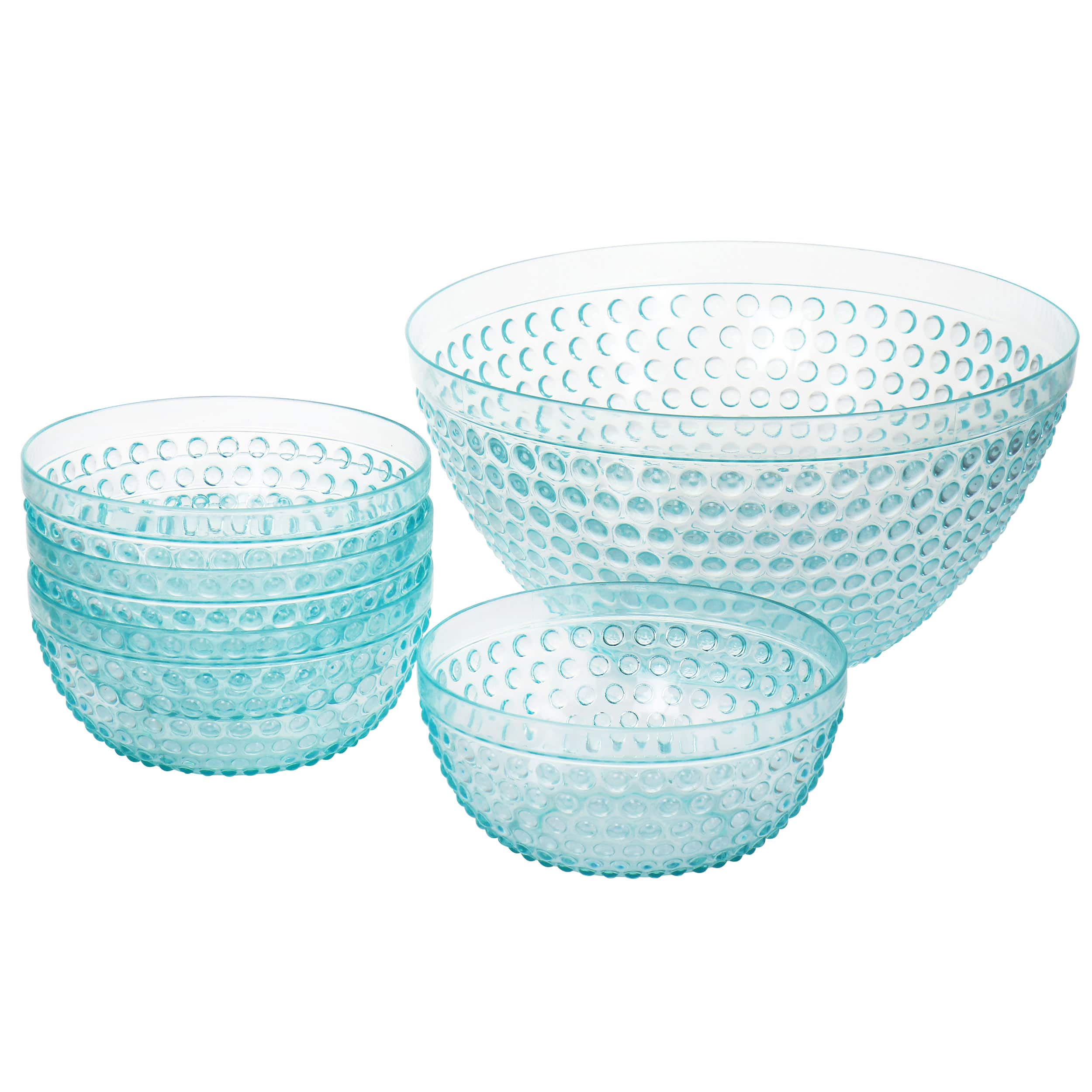 Gibson - Home Plastic Bowl Set with Serving Bowl in Light - Blue