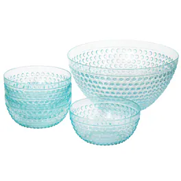 Gibson - Home Plastic Bowl Set with Serving Bowl in Light - Blue
