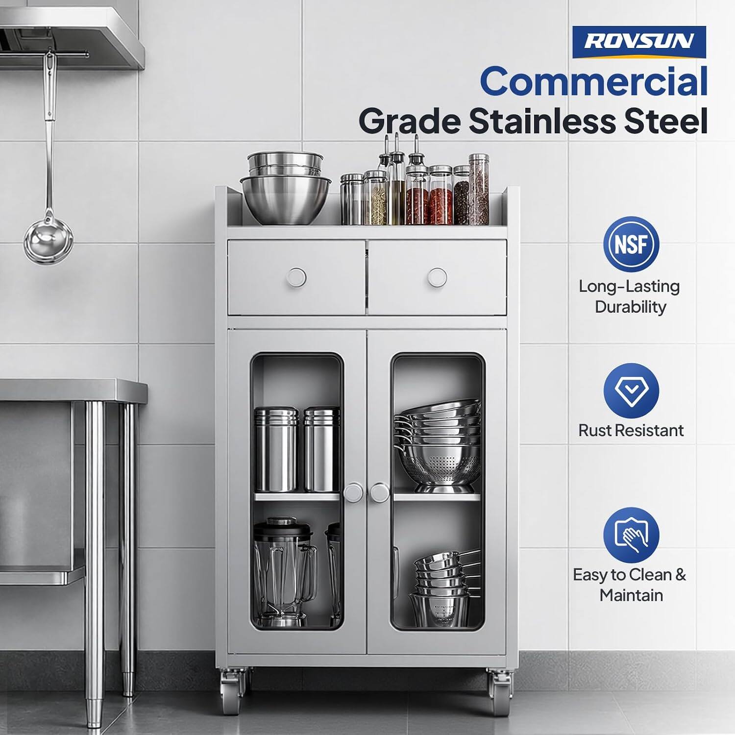 ROVSUN Commercial Grade Stainless Steel NSF Long-Lasting Durability Rust Resistant Easy to Clean & Maintain