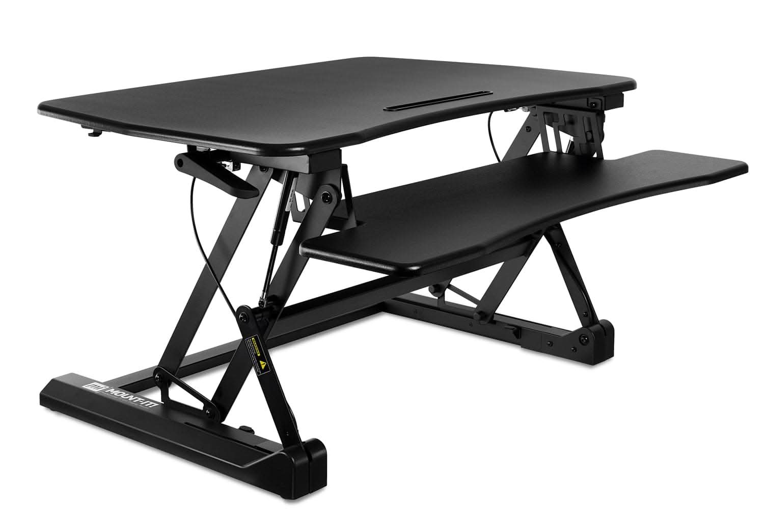Front. Mount-It! - Height Adjustable Sit‑Stand Desk Converter with Large Work Surface for Dual Monitors or Laptop Setup, Black - Black.