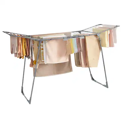 Front. Songmics Home - Clothes Drying Rack Foldable, Gullwing Laundry Drying Rack, Space-Saving, 22.2 x 68.1 x 38 Inches, Sock Clips - Outdoor Gray.