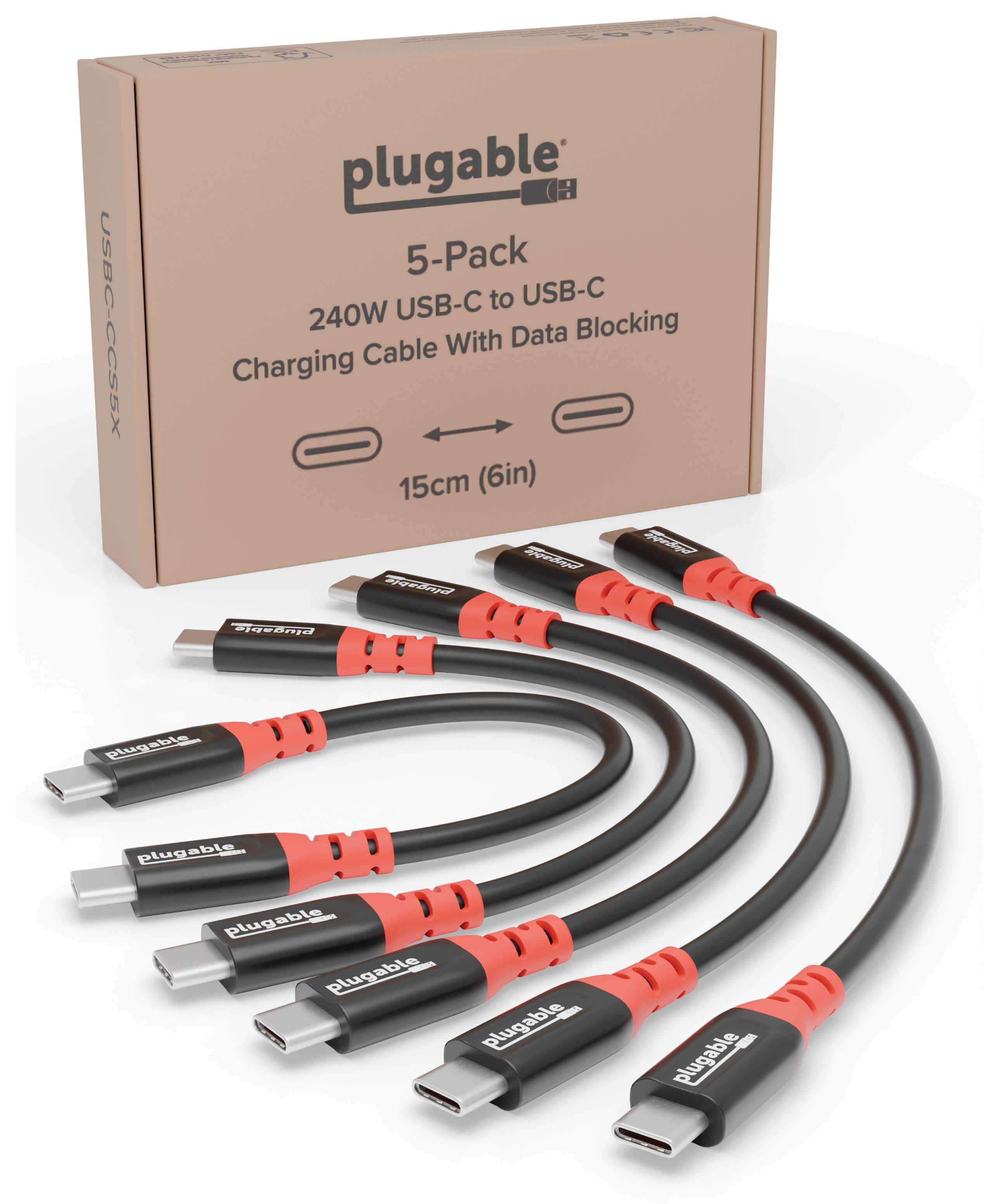 plugable: 5-Pack USB-C to USB-C USBC-CCS5X 240W Blocking With Data Charging Cable - 15cm (6in)