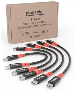 Plugable - 5-Pack 240W USB-C to USB-C Charging Cables with Data Blocking - Black