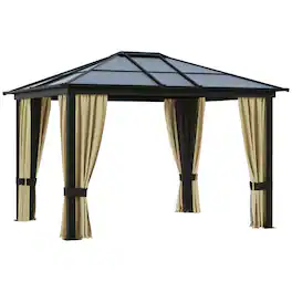 Outsunny - 10' x 12' Hardtop Gazebo Canopy with Polycarbonate Roof, Aluminum Frame, Permanent Pavilion Outdoor Gazebo - Beige
