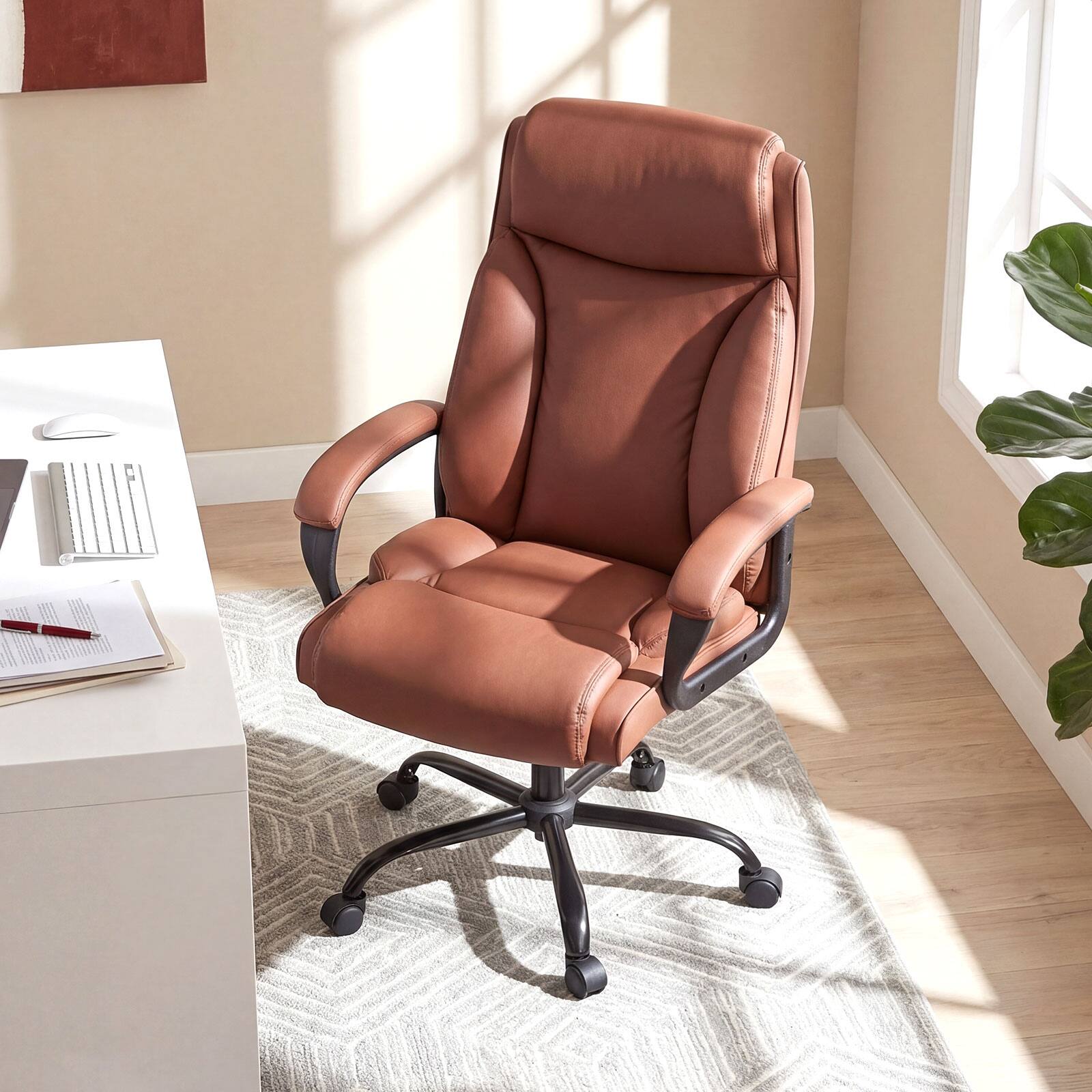 Alt View 3. Costway - Costway Executive Office Chair Ergonomic Computer Chair with Headrest & Rocking Backrest - Brown.