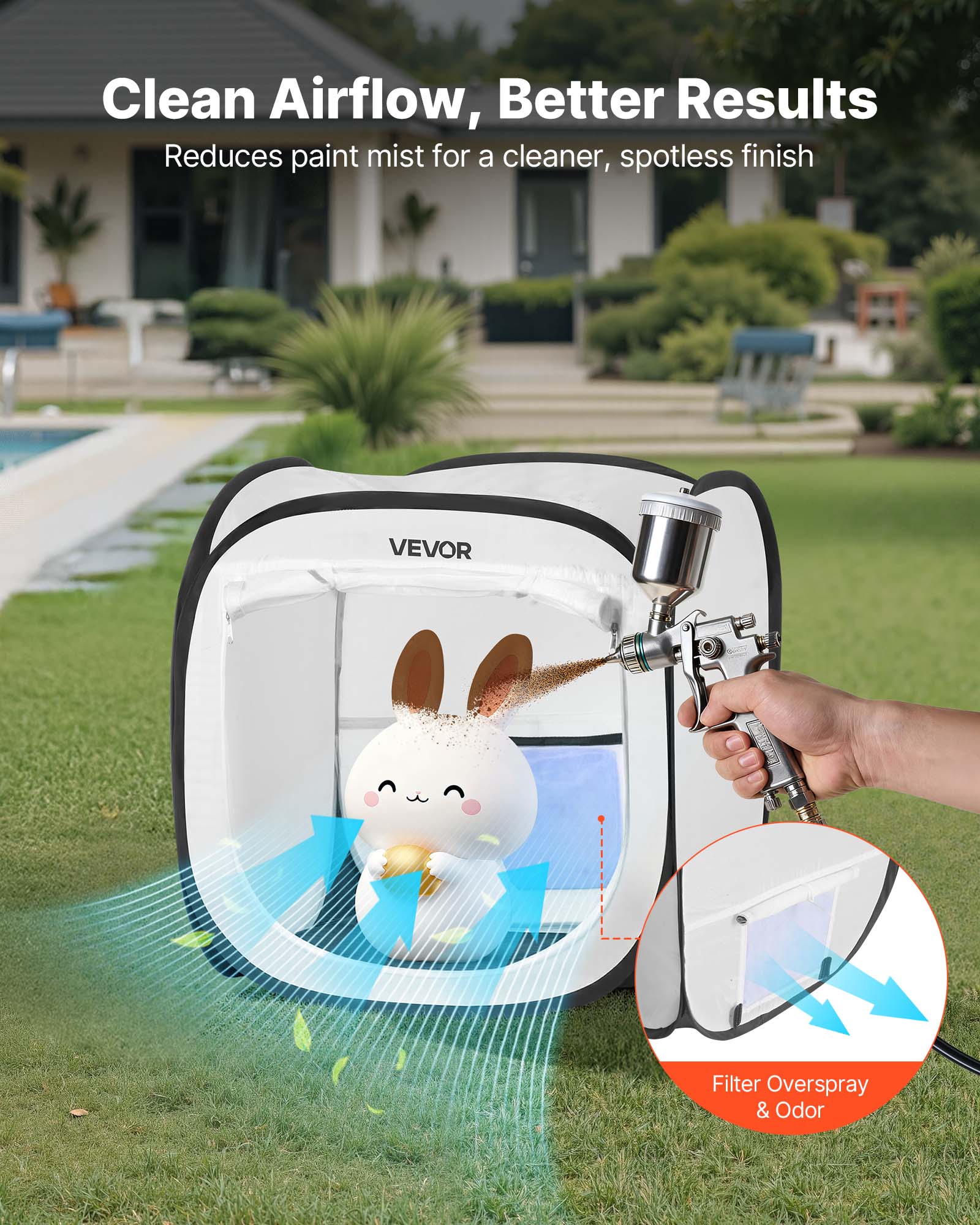Clean Airflow, Better Results  
Reduces paint mist for a cleaner, spotless finish  

VEVOR  
Filter Overspray & Odor