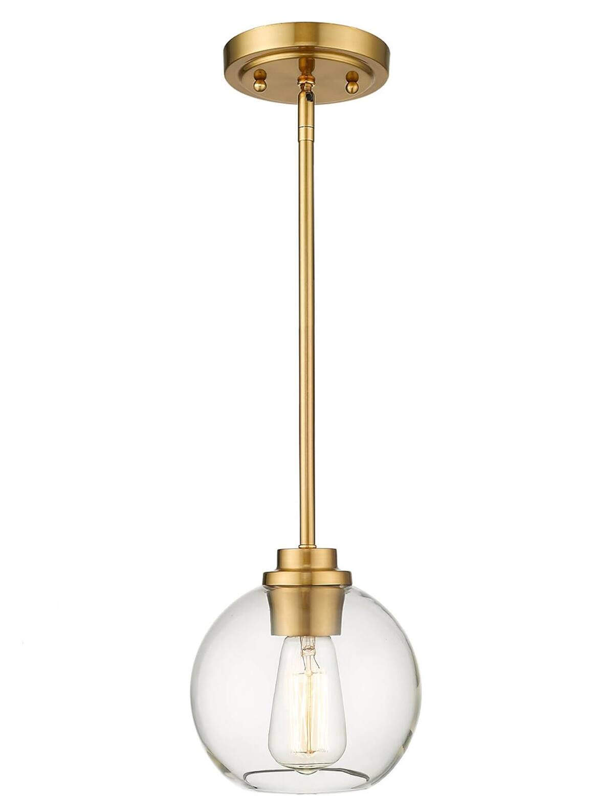 Front. FINEAK - Brass Farmhouse Clear Glass Globe Pendant Lights - 1 Pack - Clear;Gold.