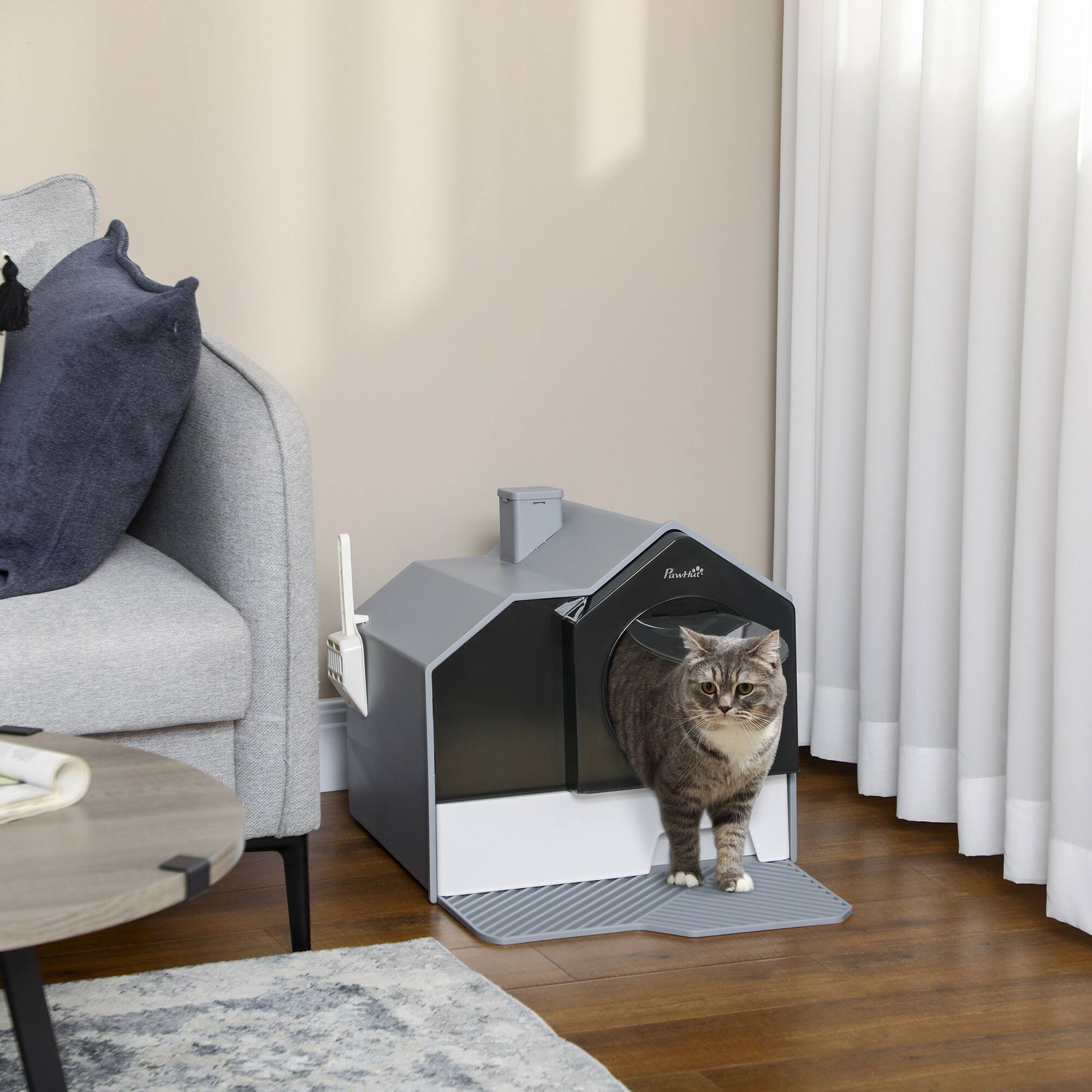 Alt View 1. Pawhut - Cat Litter Box w/ Litter Mat - Gray.