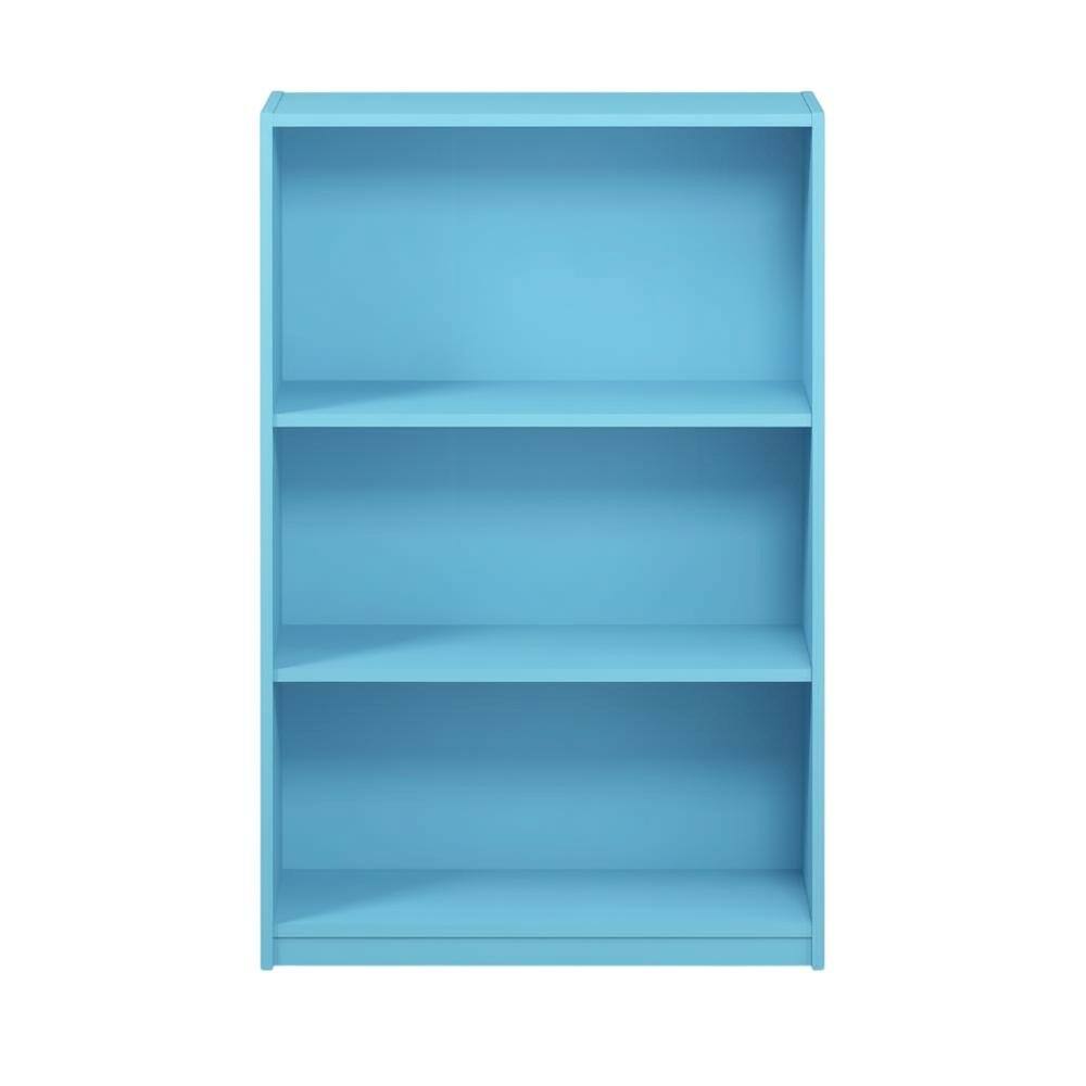 Angle. FurniFact - Light Blue 3-Tier Adjustable Shelf Bookcase with Wooden Construction - Light Blue.