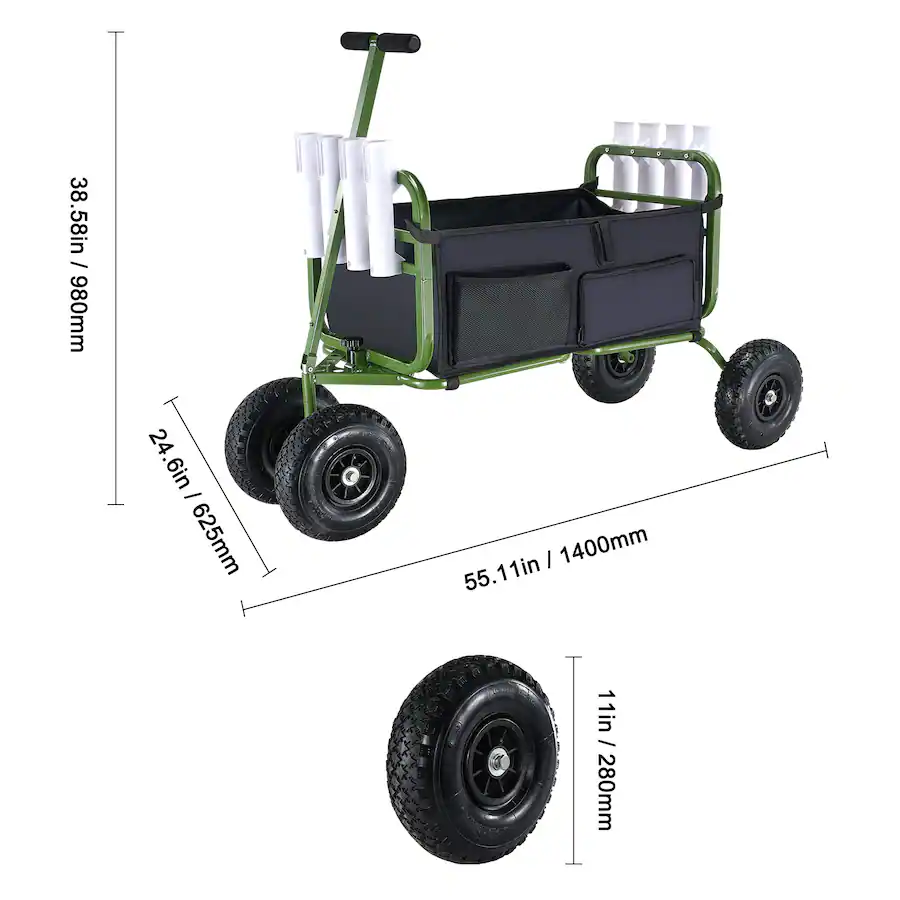 VEVOR 5.5 Cu.Ft. Beach Fishing Cart 300 Lbs. Heavy-Duty Steel Foldable Fish Cart Garden Cart With 4 X 11 In. Rubber Tires - Foto 2