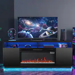 Ihomeadore - 68" LED TV Stand with Storage and 36" Insert Electric Fireplace for TVs up to 78" - Black