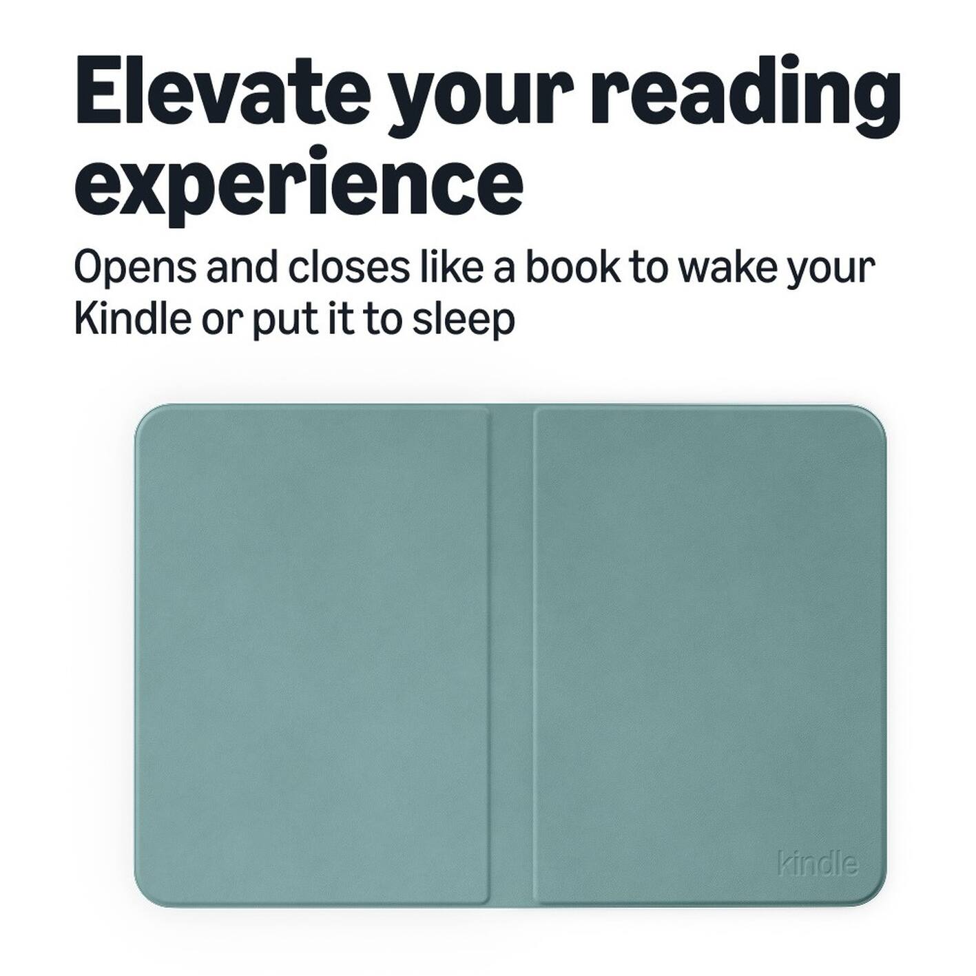 Elevate your reading experience  
Opens and closes like a book to wake your Kindle or put it to sleep
