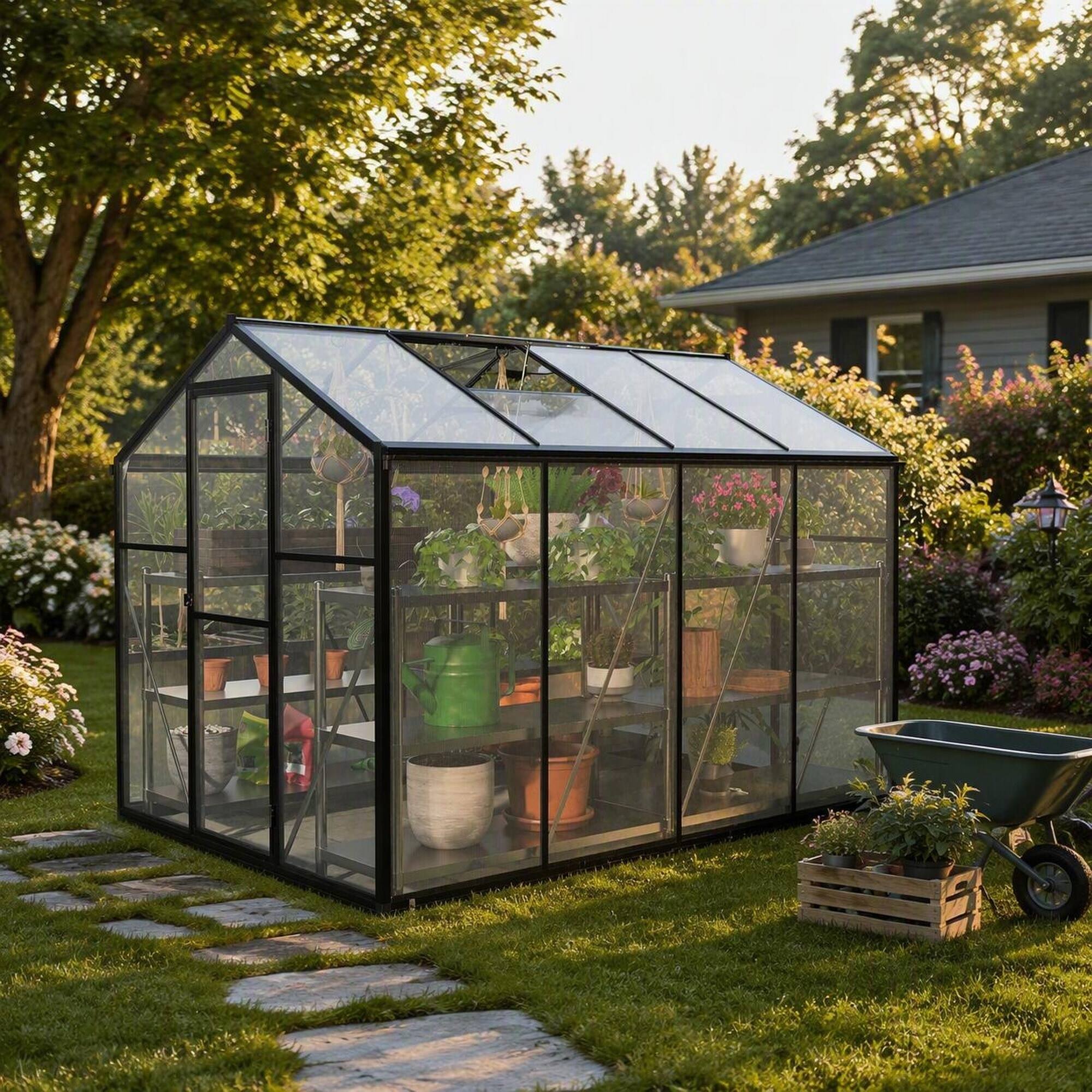 RYHNUYNE 6x8 ft Walk in Greenhouse, Polycarbonate Panels, Aluminum ...