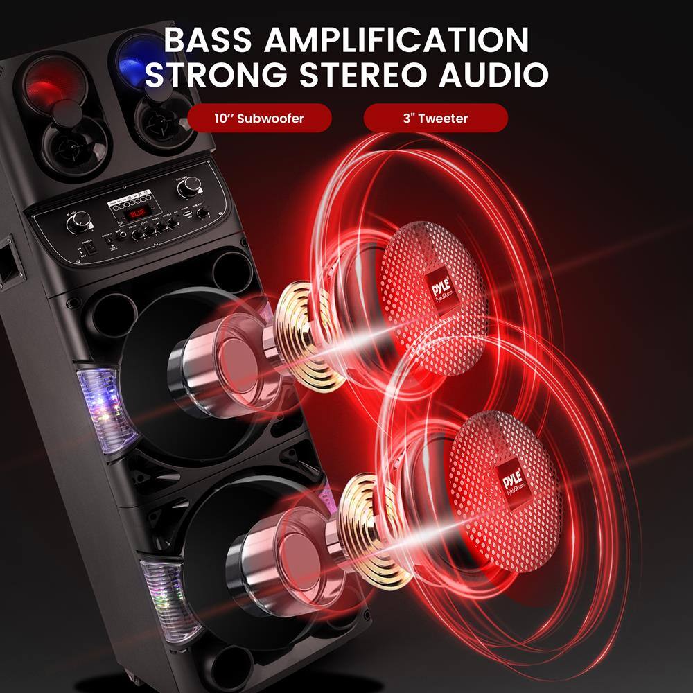 BASS AMPLIFICATION  
STRONG STEREO AUDIO  

10" Subwoofer  
3" Tweeter  

PYLE  
PYLE  
PYLE