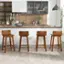 Alt View 5. Costway - 24.5" Wood Bar Stools Set of 2 with Solid Back & Seat Mid Century Bar Chairs Brown - Brown.