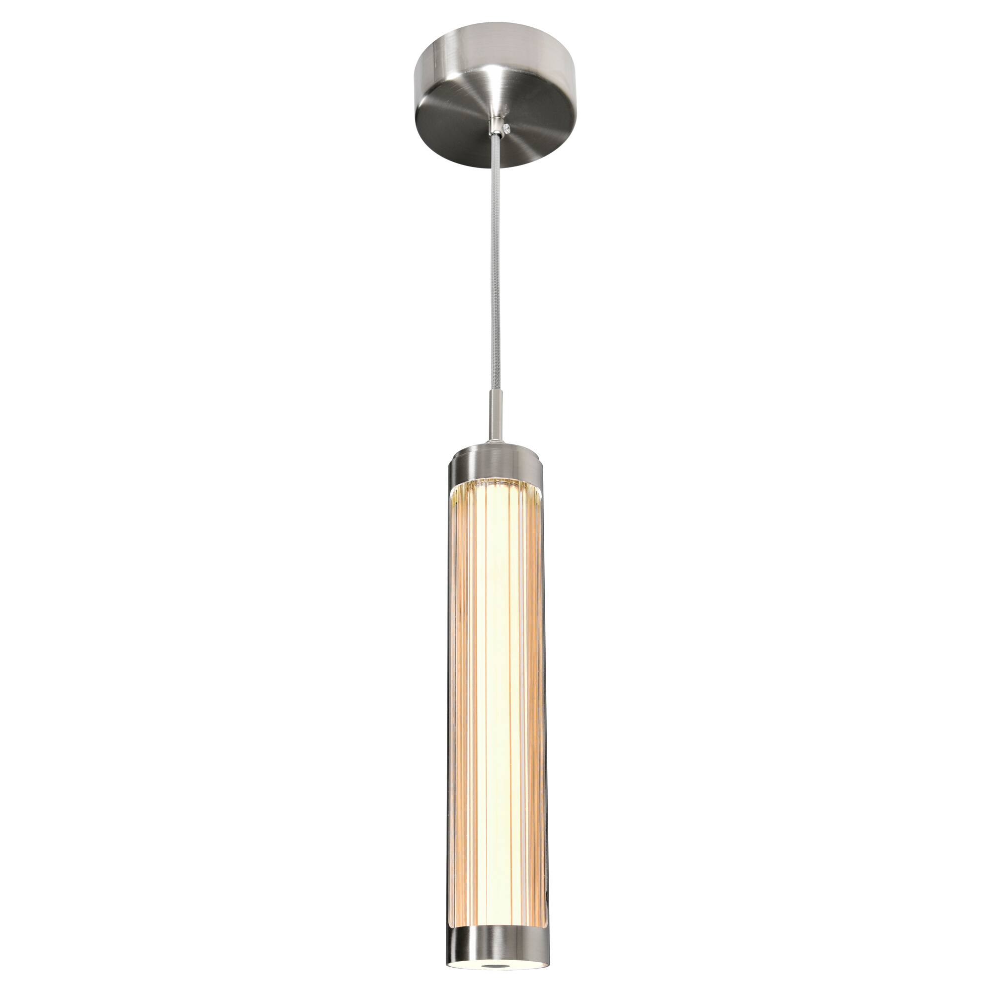 Left. CWI Lighting - Neva 3 in LED Integrated Satin Nickel Pendant - Satin Nickel.