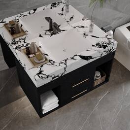 Loheer - 29.9 inch floating bathroom vanity with sintered stone top and ceramic undermount sink for small bathrooms - Black