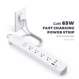 eco4life - Smart Wi-Fi Surge Protect Power Strip with 65W Fast Charge Station - White