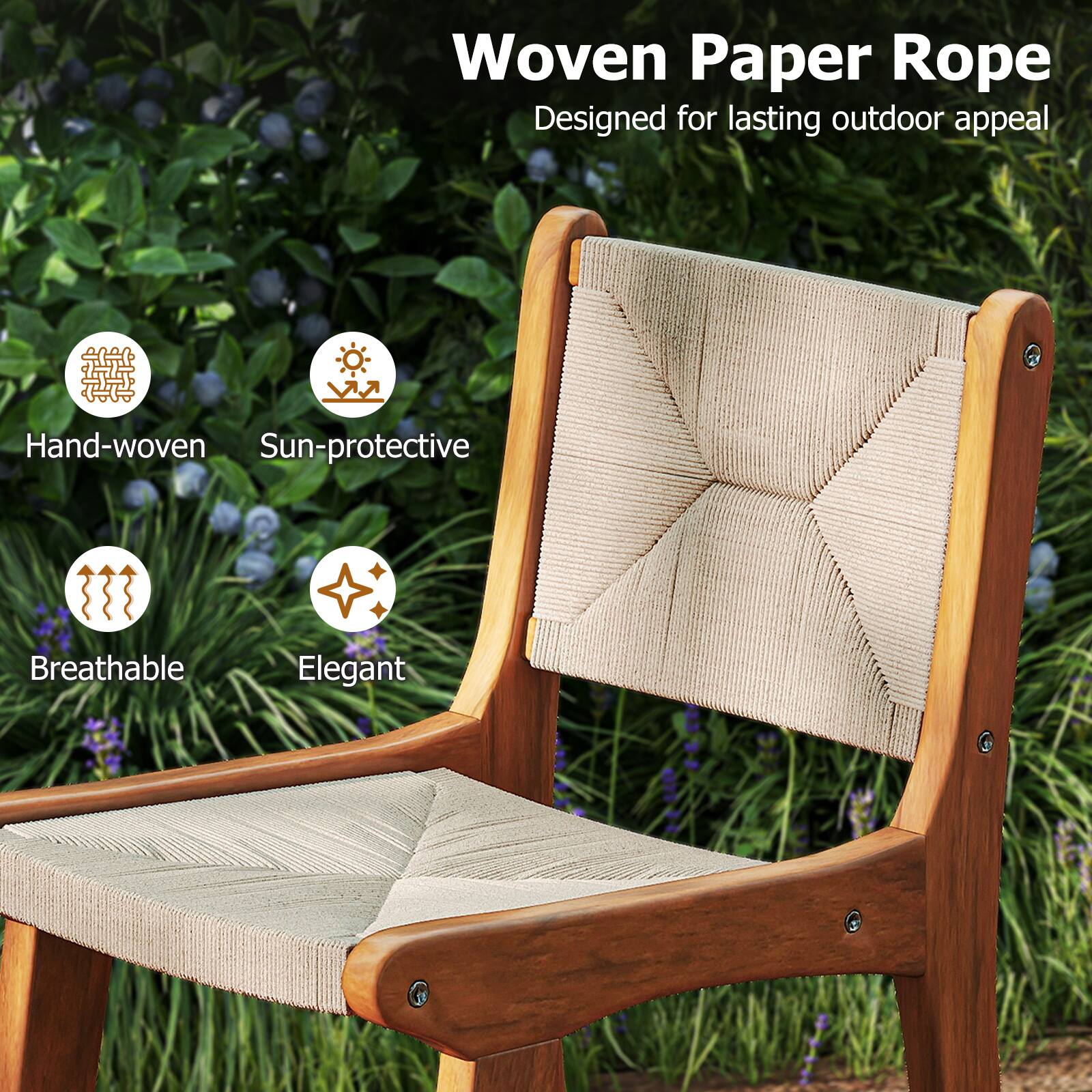 Woven Paper Rope  
Designed for lasting outdoor appeal  

- Hand-woven  
- Sun-protective  
- Breathable  
- Elegant