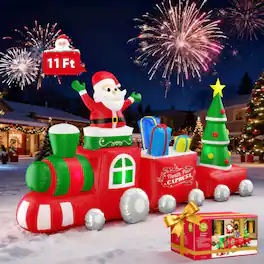 Silvel - 11FT Christmas Inflatables Train with Santa Claus, Built-in LED Lights for Christmas Outdoor Garden Lawn - Red