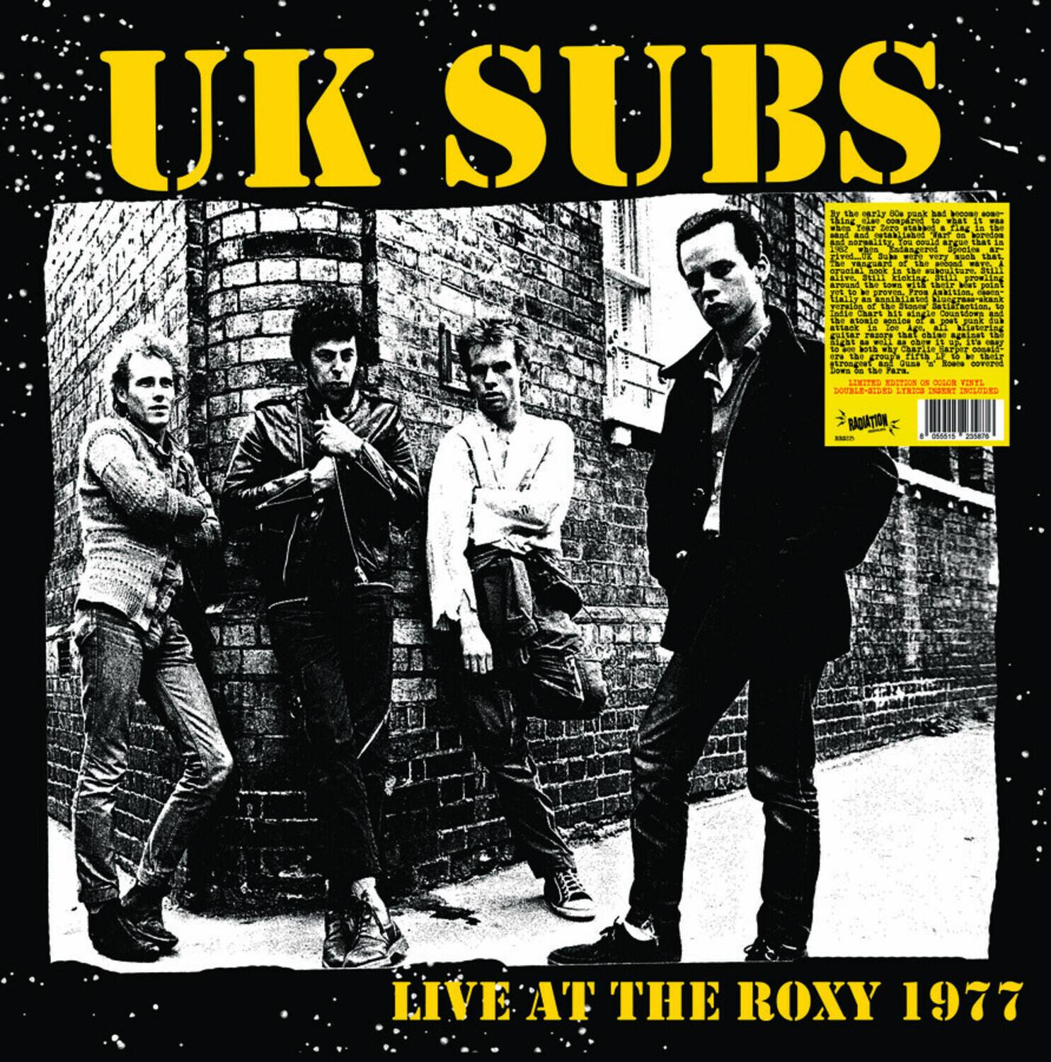 UK SUBS  
LIVE AT THE ROXY 1977  

The early days of punk rock were a time of great excitement and experimentation. Bands like the UK Subs were at the forefront of this movement, pushing boundaries and challenging the status quo. Their music was raw, energetic, and full of rebellion. The UK Subs were known for their high-energy live performances, which often left audiences breathless. Their sound was a mix of punk rock and garage rock, with a focus on catchy hooks and powerful lyrics. The band's debut album, "Live at the Roxy 1977," captures the essence of their live shows and the spirit of the punk movement. This album is a must-have for any punk rock fan, as it showcases the raw energy and passion of the UK Subs.  

RADIATION RECORDS  
RADIATION RECORDS  
RADIATION RECORDS  
RADIATION RECORDS  
RADIATION RECORDS  
RADIATION RECORDS  
RADIATION RECORDS  
RADIATION RECORDS  
RADIATION RECORDS  
RADIATION RECORDS  
RADIATION RECORDS  
RADIATION RECORDS  
RADIATION RECORDS  
RADIATION RECORDS  
RADIATION RECORDS
