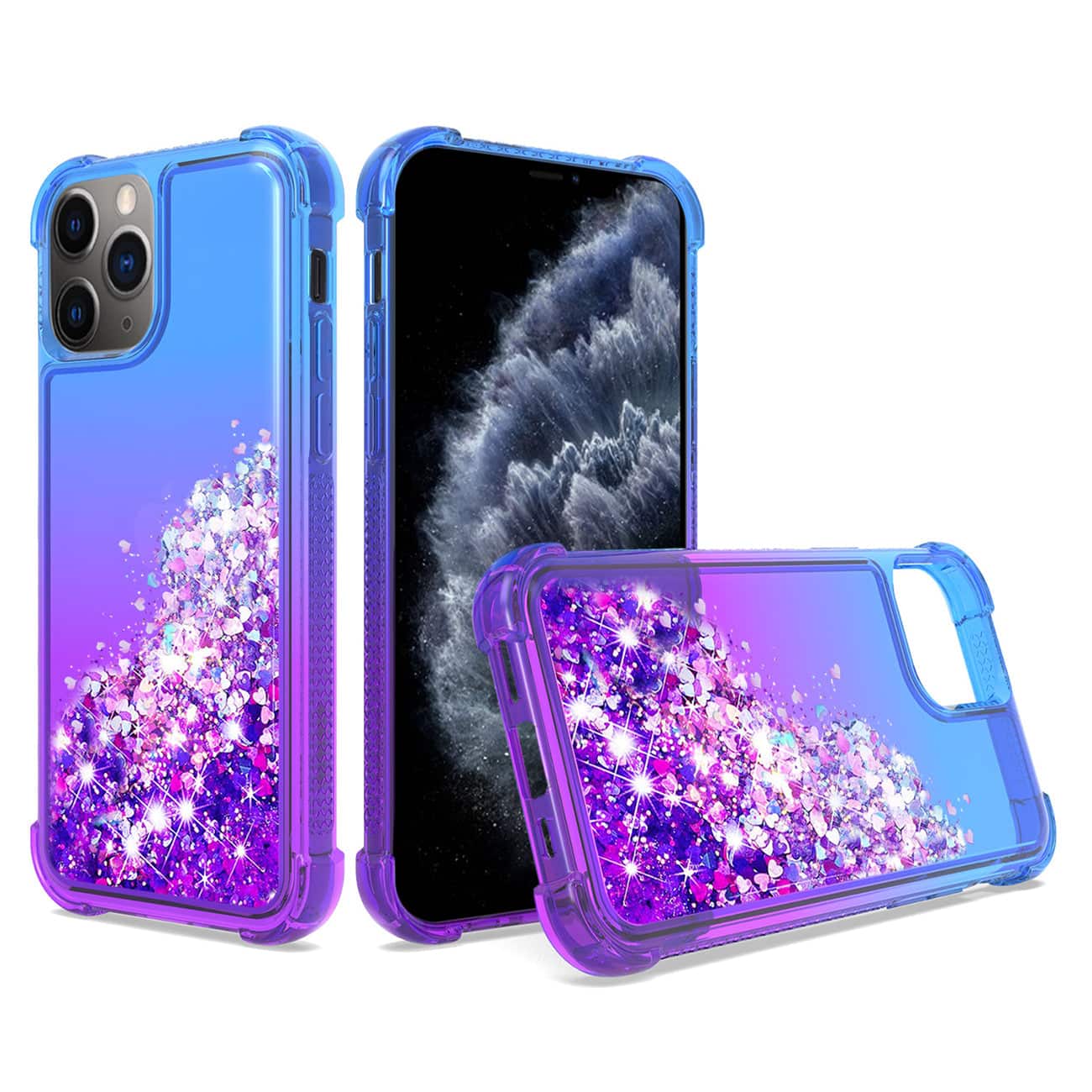 Reiko - Shiny Flowing Glitter Liquid Bumper Case For Apple Iphone 11 Pro Max In - Blue