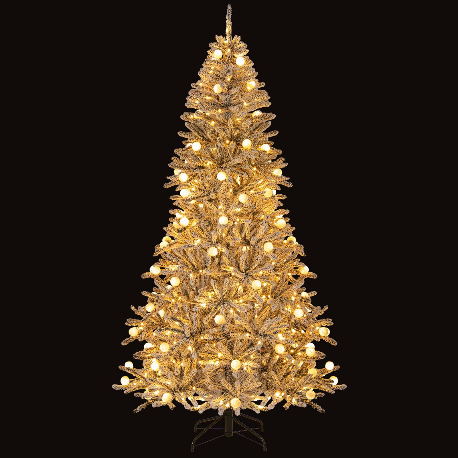 Alt View 9. Costway - Costway 7 FT Snow-flocked Artificial Christmas Tree with 65 Sphere Lights 350 LED Lights - Green,White.