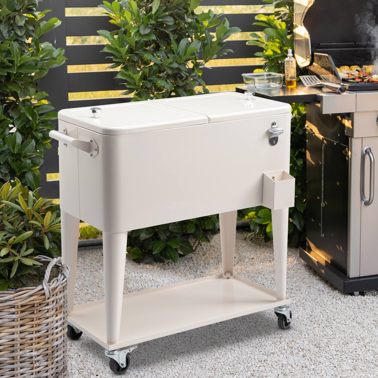 Alt View 9. Winado - 80QT Rolling Ice Chest, Portable Party Bar Drink Cooler Cart with Shelf, Beverage Pool Bottle Opener, Wheels for Outdoor - Milk White.