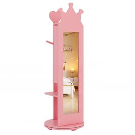 Gymax - Kids Jewelry Cabinet Standing Children Jewelry Organizer w/ Full-Length Mirror - Pink