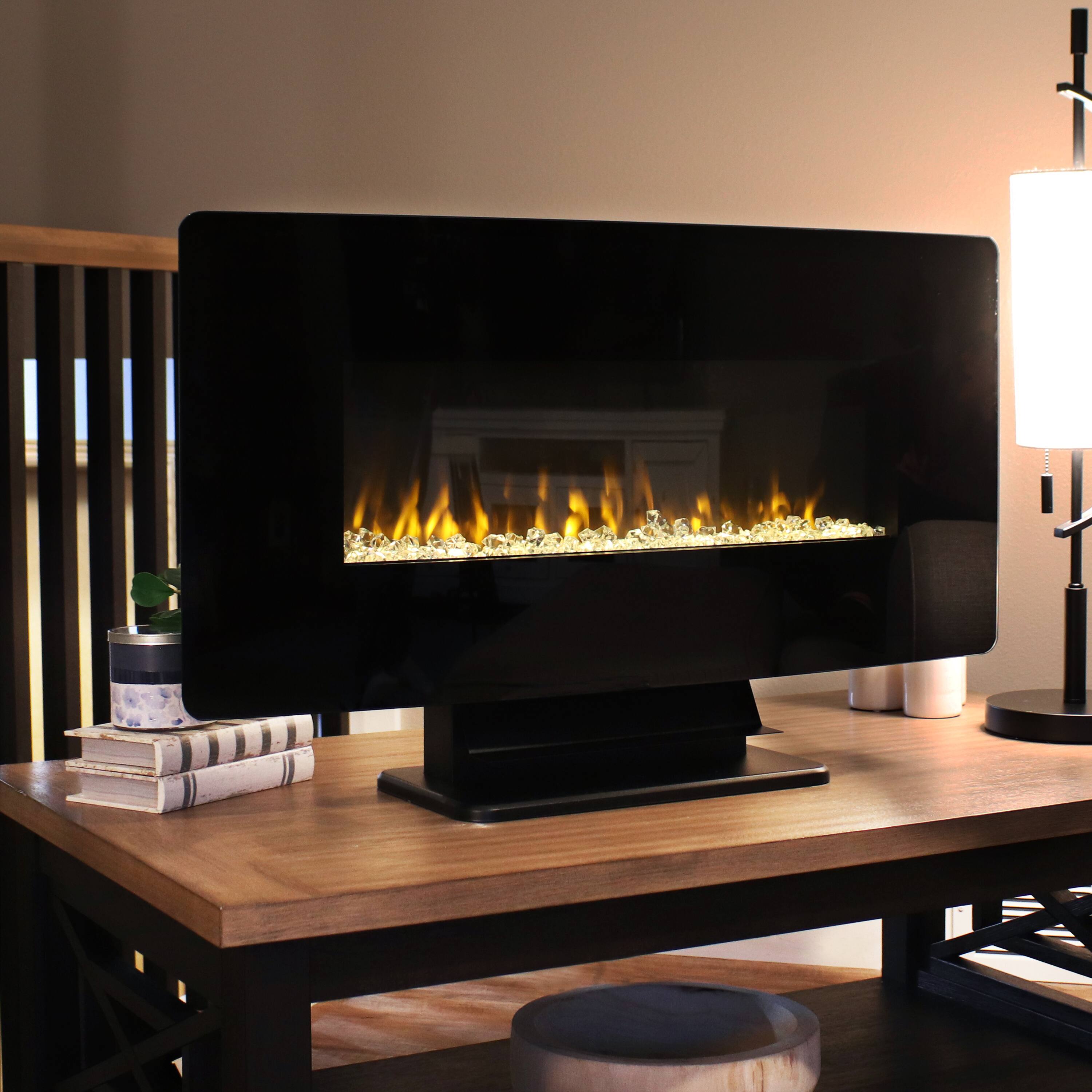 Alt View 7. Sunnydaze - 35.75 in Curved Face Wall or Freestanding Electric Fireplace - Black.