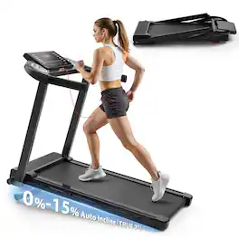 Redliro - Foldable Treadmill with 15% Auto Incline, 2.5HP Walking Treadmill for Home, 300 lbs Capacity - Black